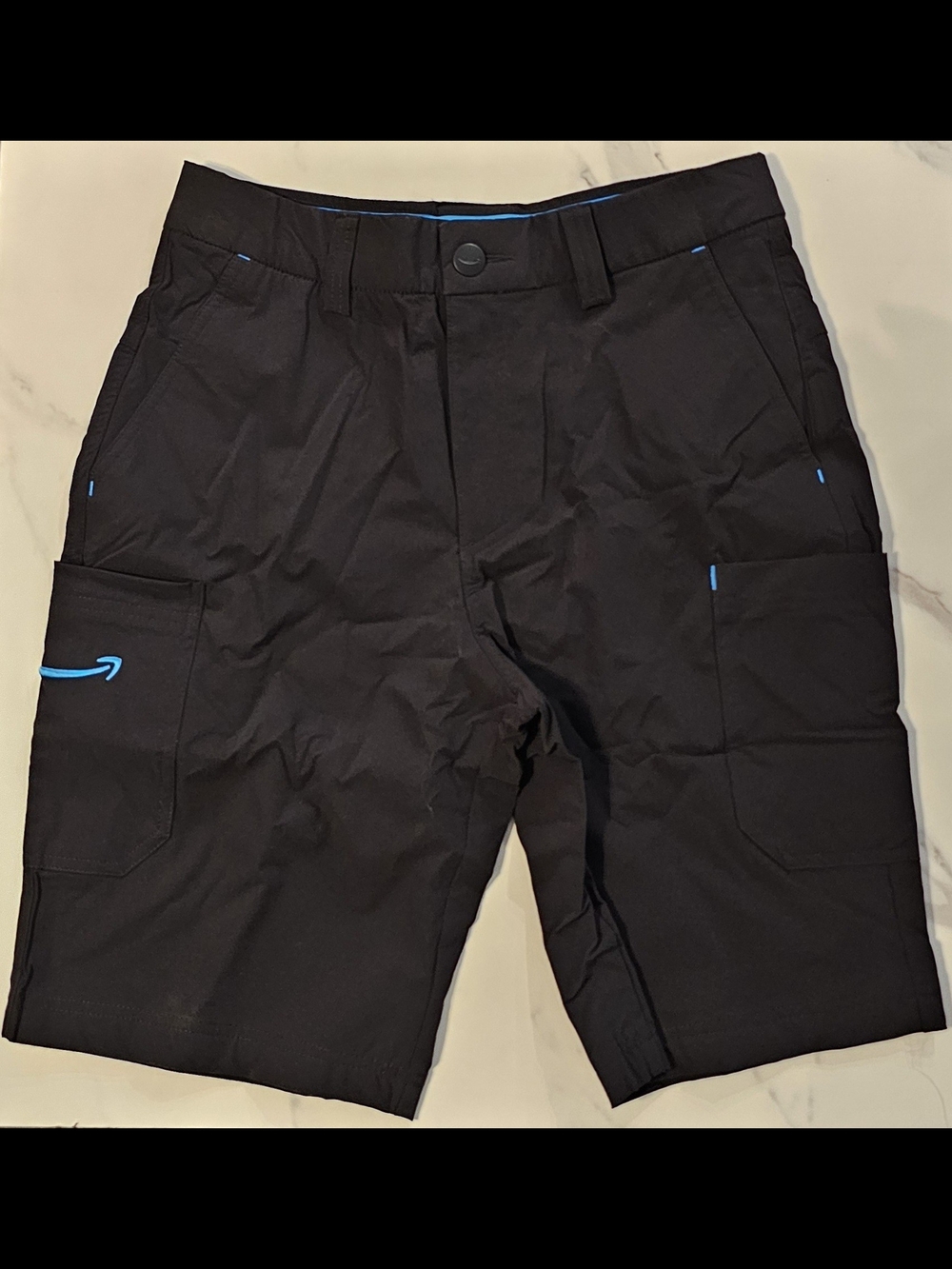 LULY YANG DSP Men's Performance Stretch Amazon Black Cargo Shorts with Blue Trim